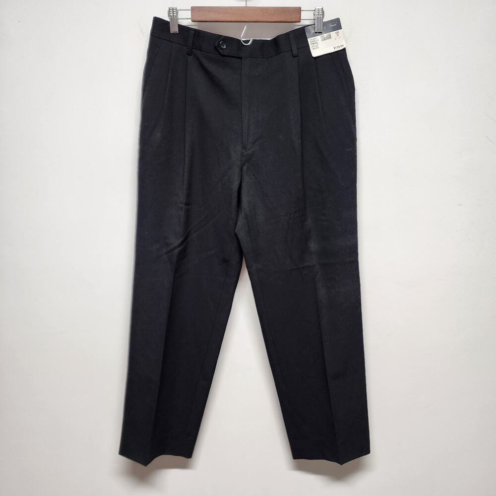 Joseph & Feiss 100% Wool Pleated Dress Trousers Pants Mens 33x29 Black Vtg 90s